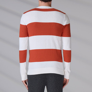Pull en tricot d'hiver personnalisé GOTS, de haute qualité, à rayures, en coton, col rond, pour homme - Product Image 5