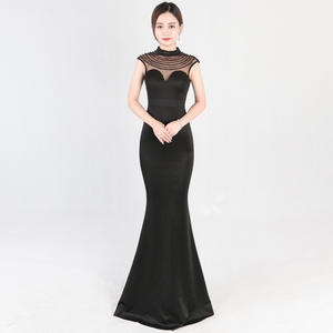 Robe longue de soirée en coton <span class=keywords><strong>bleu</strong></span> à perles, col rond, sans manches, coupe poisson, pour femmes - Product Image 2