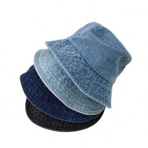 Wholesale Silk Screen Printed Wide Brim Denim Bucket <b>Hat</b> Vintage Summer Fishing <b>Hat</b> <b>for</b> Men Women Solid Color Street Hip Hop - Product Image 1