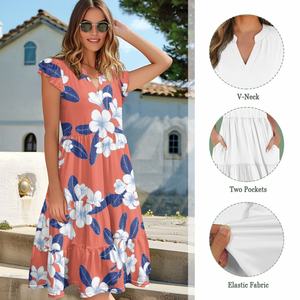 Vestido Midi de cintura alta para mujer Lei Pua Melia personalizado, vestidos informales, vestido Midi de lino con cuello en V y bolsillos laterales para verano - Product Image 4