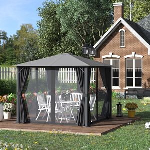 DB Luxury 10' X 10' Outdoor Gazebo Canopy Shelter Iron Vented Roof with Netting & <b>Curtains</b> for <b>Garden</b> Lawn Backyard - Product Image 2