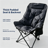 Fauteuil lune moderne rembourré, épaissi et renforcé, réglable en 4 positions, portable, pour camping, pêche et randonnée