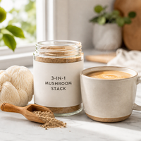 Stack de champignons biohacking premium |   Mélange 3-en-1 Lion's Mane Cordyceps Reishi |   Bêta-glucanes standardisés |   Extrait Nootropique