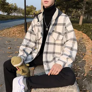 겨울 격자 무늬 두꺼운 느슨한 재킷 레트로 바느질 패치 워크 streetwear 까마귀 남성 자켓