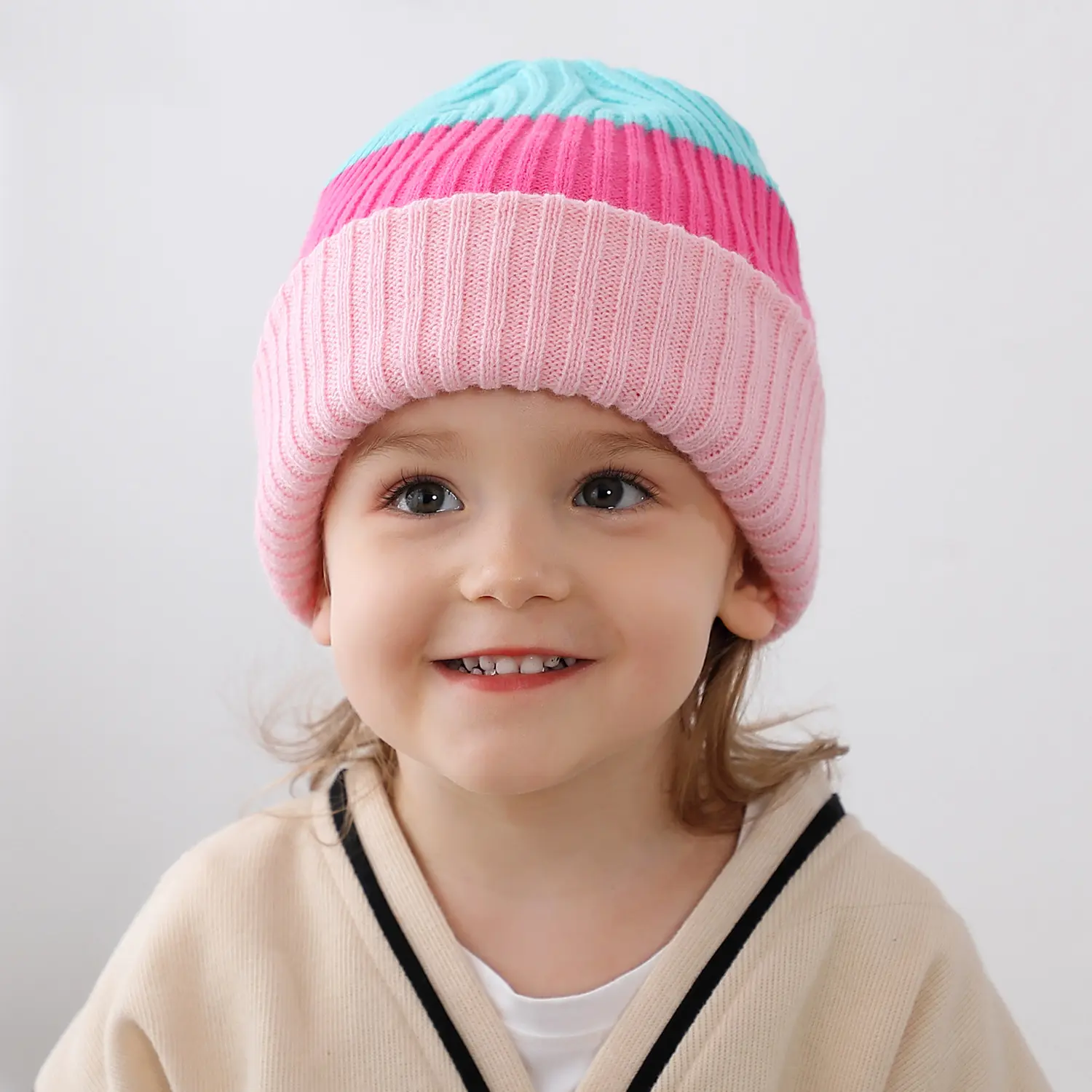 2023 yeni moda toptan çocuklar bere şapka çocuklar bere şapka çocuk şerit bebek bere örme kap