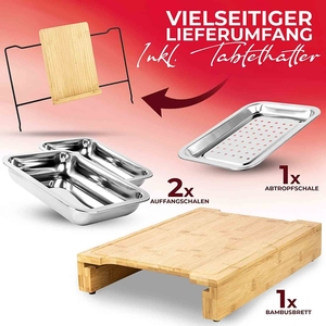 Planche à découper en bambou avec bacs de récupération et support pour <span class=keywords><strong>tablette</strong></span>, 2 bacs de récupération en acier inoxydable extra profonds, planche Frankfurt - Product Image 2