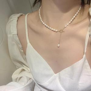 Collar de Perlas de Agua Dulce Estilo Barroco, Nuevo Modelo 2021, para Mujer, Estilo Veraniego Ligero y Lujoso con Cadena para Clavícula - Product Image 1