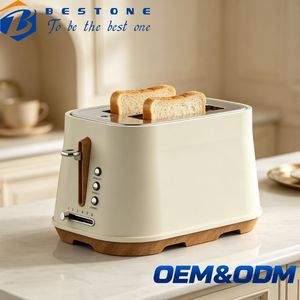 Grille-pain électrique BESTONE 2 fentes 850W avec minuterie mécanique et fonction de sortie automatique, usage domestique, couleur beige - Product Image 1
