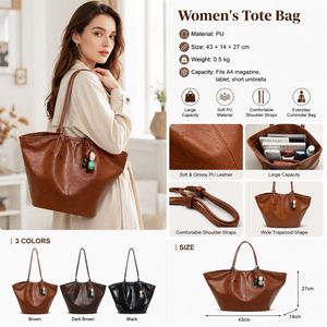 Sac fourre-tout grande capacité pour femme, texture douce, sac à bandoulière avec breloque, idéal pour le travail, le shopping, les voyages et l'usage quotidien - Product Image 1