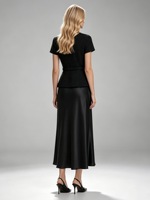 Robe longue de soirée sirène élégante pour femme 2026, en satin et tweed, patchwork, strass, col rond, manches courtes, effet deux-pièces