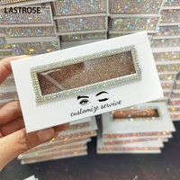 Boîte d'emballage pour cils avec strass et logo personnalisé, étui vide pour cils avec étiquette privée et diamants