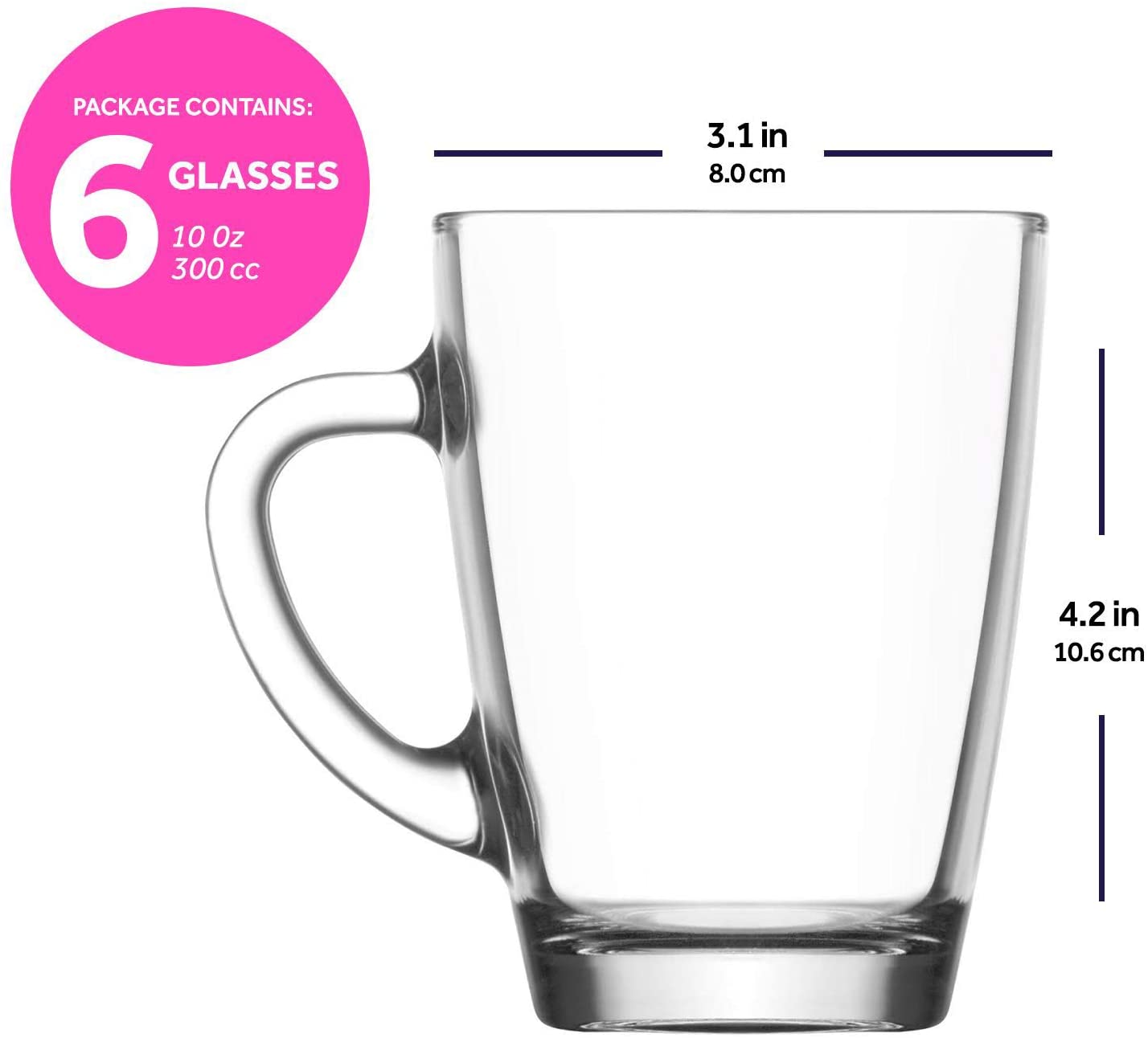 Glass Coffee Mugs for Hot Beverages Clear Coffee Mug with Handle 9 oz Glass Latte Mug