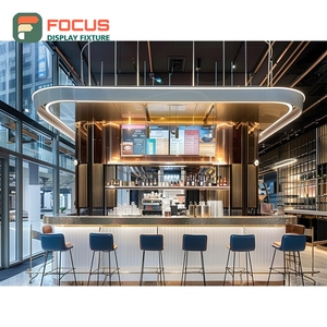 Mostrador de Servicio de Café Profesional con Zona de Condimentos y Panel Blanco para Cafetería - Product Image 1