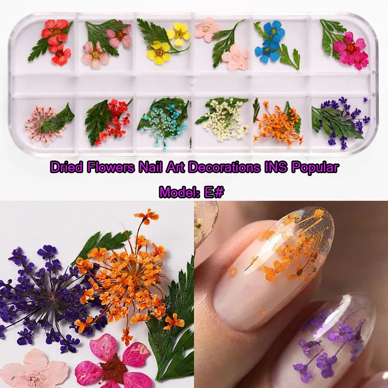 Лидер продаж 2020, 3D наклейки для дизайна ногтей, украшения, настоящие натуральные материалы для ногтей, Типсы, маникюрный декор, смешанные аксессуары, сушеные цветы для ногтей