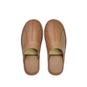 <b>Men</b> Genuine Cowhide Leather <b>Slippers</b> Breathable Shock Absorption Soft Smooth Sole <b>Bedroom</b> Flat Indoor Outdoor All Seasons - Product Image 1
