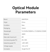 GIANTECH 1X9 Fiber Optic Module 2M ST 1310nm 20km 3.3V BIDI Singlemode Single Fiber Low Power Consumption Factory Supply