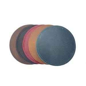 10cm Genuine Leather Reusable Coasters & Cup <b>Mats</b> for Coffee Home Office Kitchen <b>Bar</b> Tables-Classic Design - Product Image 6