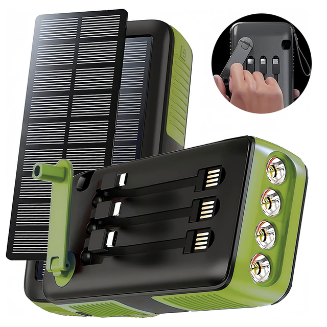 Camping 63200mAh Solar Hand Crank Power Bank Fast Charging Led Light Waterproof Portable Battery 30000mah Powerbank With Cables