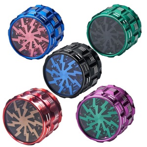 Lightning Pattern Aluminum Alloy Tobacco <b>Grinder</b> 63mm Round Four Layer Portable <b>Herb</b> Crusher Modern Style Multi Color - Product Image 1