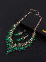 Vintage Ensemble de Bijoux pour Femme avec Collier et Boucles d'Oreilles Pendante en Faux Cristal Strass en Laiton, Cadeau
