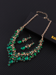 طقم مجوهرات نسائي كلاسيكي من حجر الراين الكريستالي الصناعي، قلادة زفاف وأقراط متدلية من النحاس، هدية إكسسوارات نسائية - Product Image 5