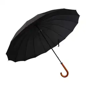 Atacado 16k Manual Japonês Business Umbrella Proteção Straight Black Bone Walk Stick Umbrella Com Hook Handle