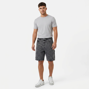 Pantalones Cortos Bermuda de Mezclilla Lavada para Hombre, Cintura Media, Color Sólido, Estilo Casual con Bolsillos, Cierre de Botones, 100% Algodón Tejido - Product Image 1