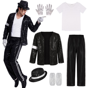 Ensemble de cosplay Michael <span class=keywords><strong>Jackson</strong></span> Echo en polyester pailleté pour hommes, avec haut, costume de fête disco - Product Image 1
