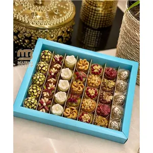Kotak Bonbon coklat kosong kustom kotak kemasan hadiah kardus mewah putih Timur Tengah kotak kertas Baklava beragam untuk tanggal