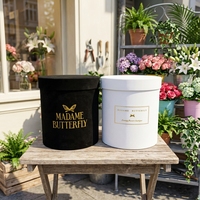 Boîtes d'emballage cadeau pour fleuristes, rondes, moyennes, en matériaux recyclés noir et blanc, finition mate, logo personnalisé, luxe