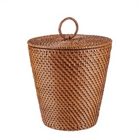 Paniers de rangement ronds en rotin tressé à la main de haute qualité avec couvercle pour la lessive, grande taille