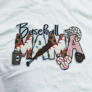 Parches de chenilla grandes con purpurina de letras de béisbol personalizados para mamá y mamá al por mayor para planchar ropa - Product Image 3