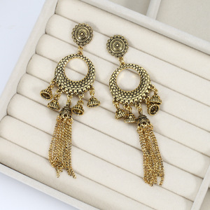 Boucles d'oreilles pendantes style indien vintage avec pompons, plaquées or 22 carats, bijoux de fête pour femmes - Product Image 4