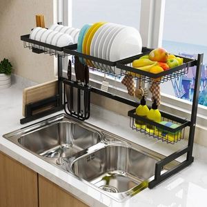 Supports de rangement en acier inoxydable sur mesure pour 2 égouttoirs, accessoires de cuisine, séchoir de rangement au-dessus de l'évier - Product Image 6