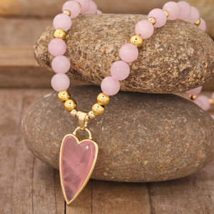 <span class=keywords><strong>Collana</strong></span> con ciondolo a cuore in cristallo <span class=keywords><strong>rosa</strong></span> <span class=keywords><strong>rosa</strong></span> in stile Boho, realizzata a mano per feste di matrimonio, regalo perfetto per San Valentino - Product Image 4