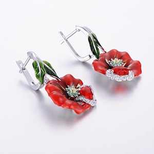 Orecchini a Fiore Sbocciato per Donne, Aspetto Smaltato Floreale, Eleganti per Uso Quotidiano, Accessori di Moda - Product Image 3