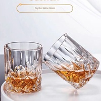 Verres à whisky à facettes en relief, ensemble de tasses basses à base épaisse, verrerie de bar en cristal transparent pour spiritueux, logo personnalisé, vente en gros