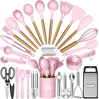 Set Peralatan Dapur Silikon Grosir 44 Pcs Tahan Suhu Tinggi Ramah Lingkungan Set Peralatan Masak Tahan Lama Dengan Gagang Kayu