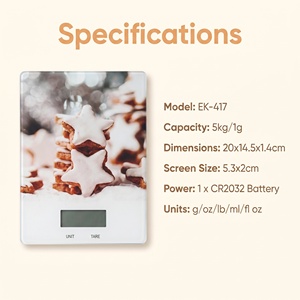 Balance de cuisine numérique 5kg 1g en <span class=keywords><strong>verre</strong></span> <span class=keywords><strong>trempé</strong></span> + ABS 20x14.5x1.4cm 5.3x2cm LCD g oz Lb:oz ml Floz 6 unités CR2032 1.0kg - Product Image 2