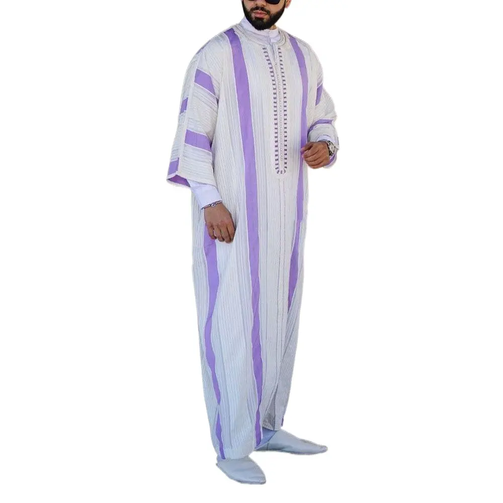 Muslim Thobe With Zipper Pocket Men Islamic Clothing Solid Color Arab Design Daffah Dress Saudi Robe