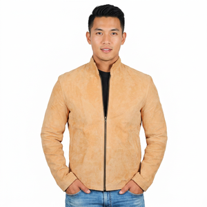 Chaqueta de Motociclista para Hombre, Chaqueta de Cuero Marrón de Gamuza, Resistente al Viento, con Cierre Metálico, Tallas Grandes, Chaqueta de Cuero Personalizada para Hombre - Product Image 1