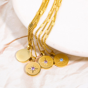 Véritable <span class=keywords><strong>collier</strong></span> rempli d'or 18 carats signe du zodiaque <span class=keywords><strong>collier</strong></span> porte-bonheur ovale en <span class=keywords><strong>acier</strong></span> <span class=keywords><strong>inoxydable</strong></span> étoile signe du zodiaque pendentif colliers - Product Image 4