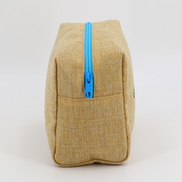 Pochette de lavage en lin et toile de jute pour femme, design d'impression naturelle simple, personnalisable, oem, pochette cosmétique, pour le maquillage, avec fermeture éclair, 1 pièce