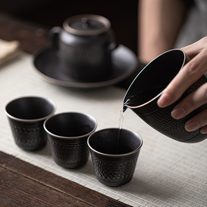 Handcrafted Ceramic <b>Teacup</b> Cylinder Shape Silver Black Ancient Style For Pu'er Tea Individual Master Cup Dehua County New - Product Image 4