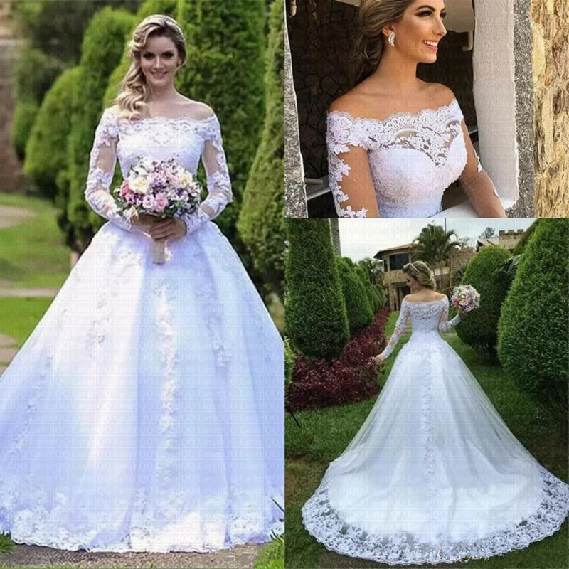 2022 New Lace Long Sleeve Bridal Trailing trending One Shoulder white embroidered plus size lace bodice a line Wedding Dresses