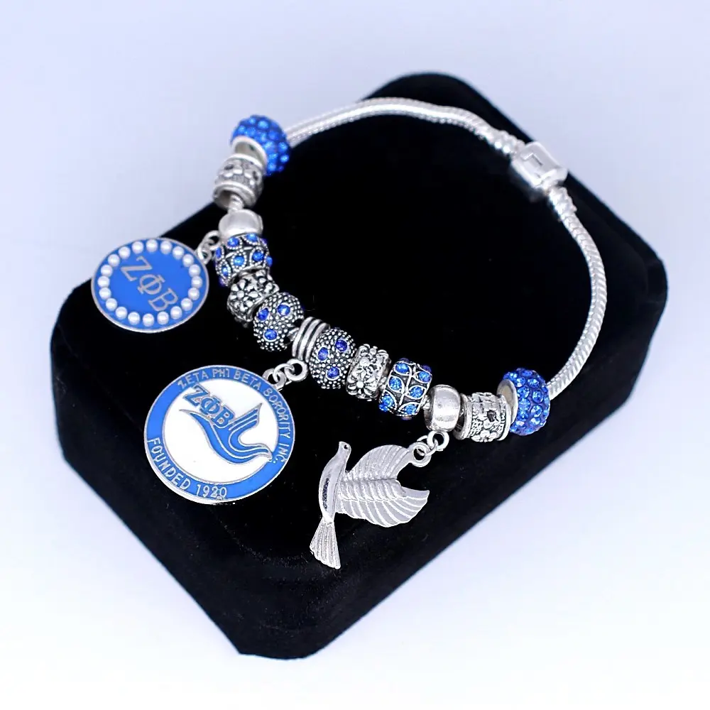 College Organisation Schmuck Blue Crystal Strass Gegründet Dove Sorority Zeta Phi Beta Charm Armbänder