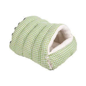 Cat <b>Bed</b> Oval Shape Green Checkered Pattern Warm Plush Lining For Cats Winter And Four Seasons Use - Product Image 1