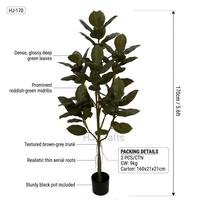 Ficus artificiel de 1,7 m (5,6 pi) en caoutchouc, vert mature de qualité supérieure, faible entretien, avec pot noir pour hôtel, bureau, centre commercial, restaurant