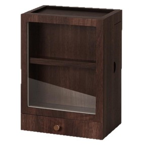 Wooden Men's Cologne <b>Storage</b> <b>Box</b> With Acrylic Window And <b>Drawer</b> For Fragrance Display Brown Rectangular Standing Type - Product Image 1
