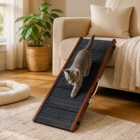 Escalier pour chien réglable de luxe moderne, pliable, en bois, avec surface antidérapante en tapis, poignée en cuir portable, pieds en caoutchouc, pour chiens âgés